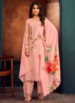 Georgette Peach Pink Traditional Wear Embroidery Work Straight Suit